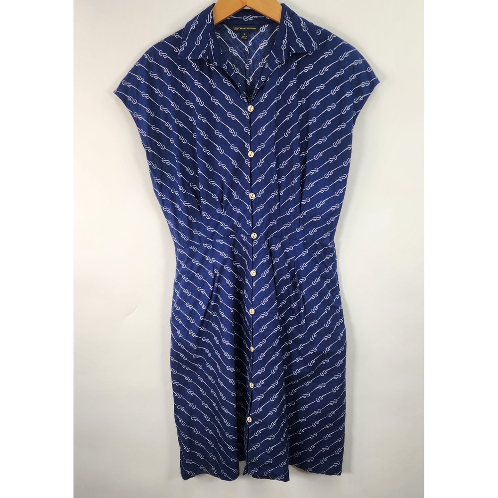 Brooks Brothers 346 Dress Women's 8 Blue Nautical Anchor Buttons Pockets